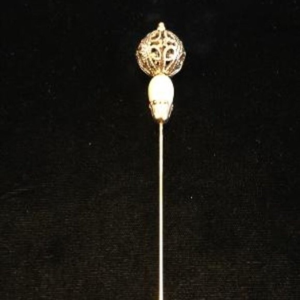 Antique Ornate Goldtone/Faux Pearl Hat Pin